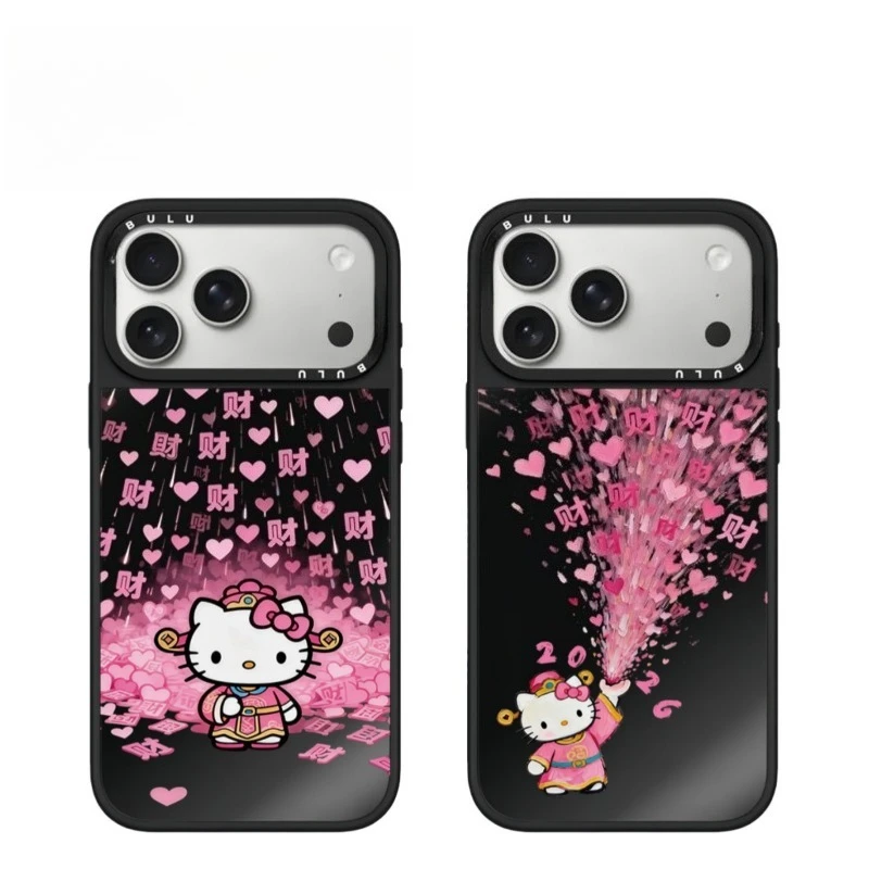 

Cartoon New Year's Hello Kitty Mirror Phone Case Suitable for iPhone 17Air, Apple 16 Promax/15Pro/14Plus/13 Models