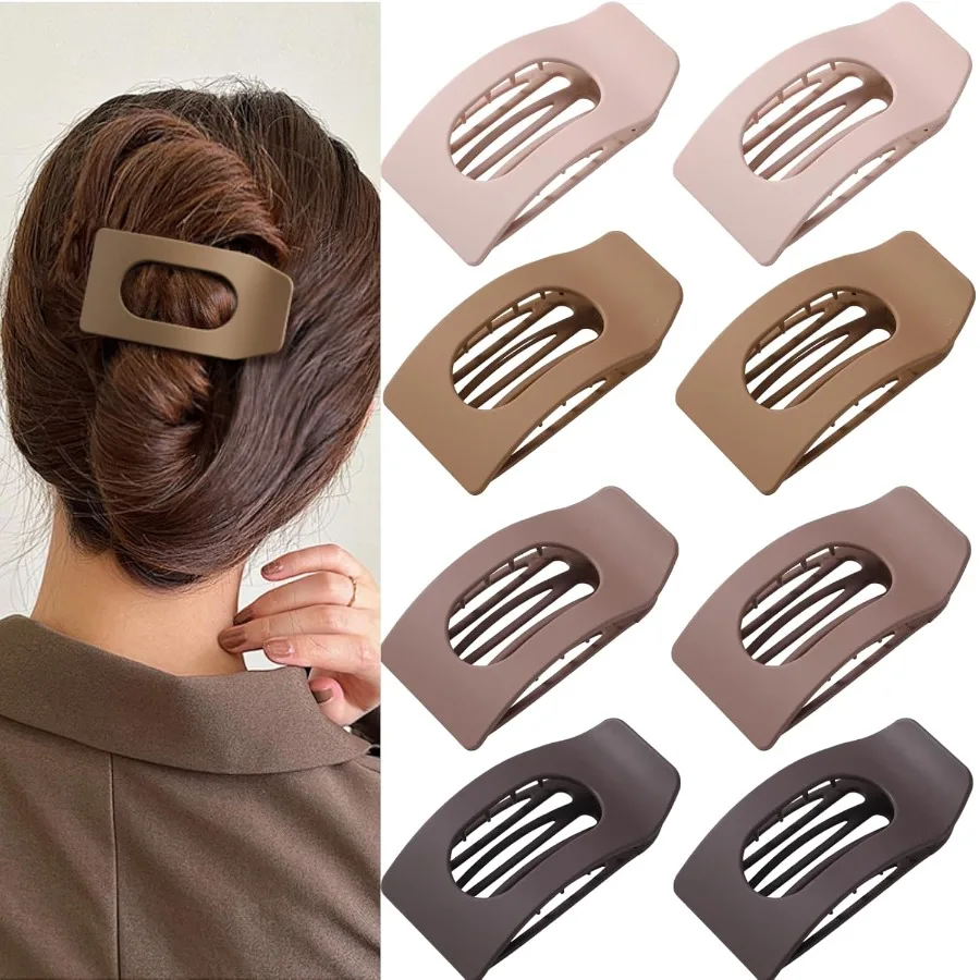 

8 Pack Brown Flat Hair Clips for Women Large Neutral Matte NoSlip Rectangle Claw Clips for Thick Thin Hair Strong Hold Square H