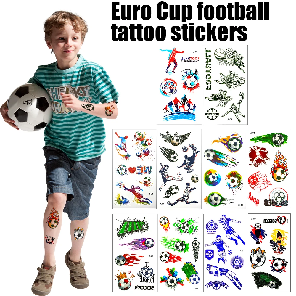 2-10 stücke Fußball leuchtende Tattoos Aufkleber Fußball Fußball Fan gefälschte Tattoo Aufkleber wasserdichte Tätowierung Hand Arm Fuß für Kind Junge