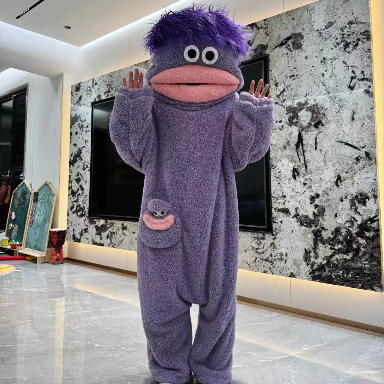 Big Mouth Monster Niedlicher, lustiger Onesie-Pyjama aus verdicktem Korallenfleece, Homewear für Paare, Männer und Frauen, Herbst-Cartoon-Pyjama