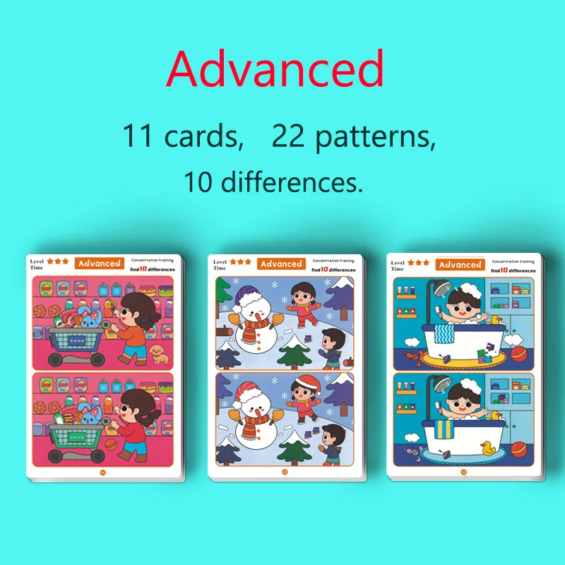 Educatieve spelletjes voor kinderen, focus- en observatietraining, zoek het verschil, van hyperactiviteit tot concentratie, educatieve spelkaarten, kunnen worden afgeveegd en opnieuw gebruikt,