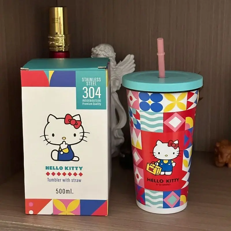 

Fashion Sanrio Kawaii Water Cup Student Cartoon Anime Portable Straw Direct Drink Thermos Cup Office Coffee Cup Summer Gift