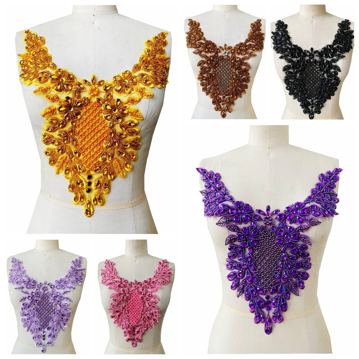 16 Colors O Neck Luxury Appliqued Crystal Diamond Material Heavy Beaded Apparel Decoration Muslim Arabic Dress Accessories