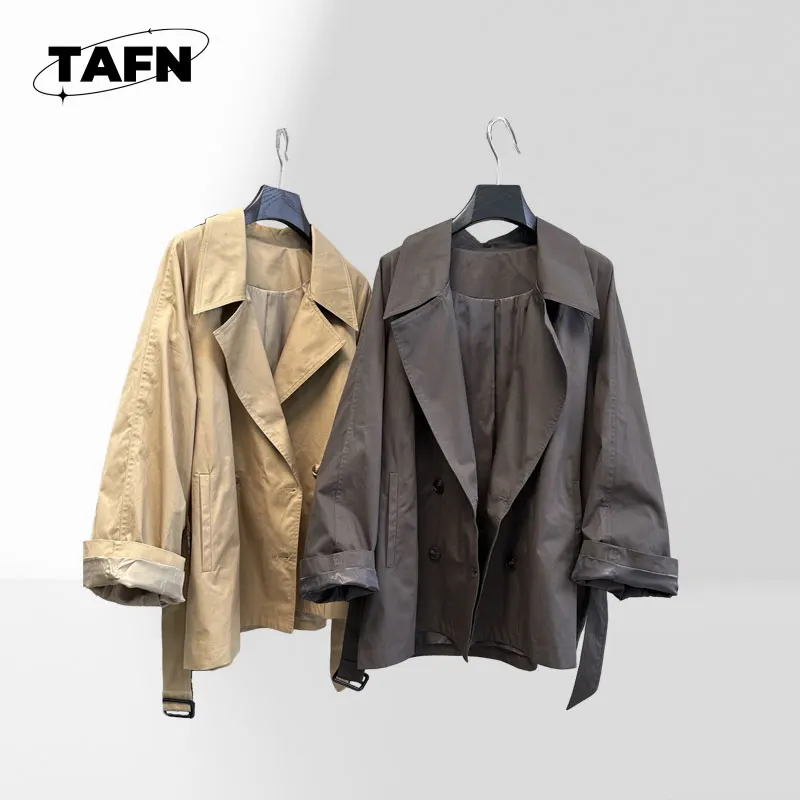 100% Cotten Women's Korean Style Casual Trench Jacket Button Closure Windbreaker Coat for Outerwear with Adjustable Cuffs AI1563
