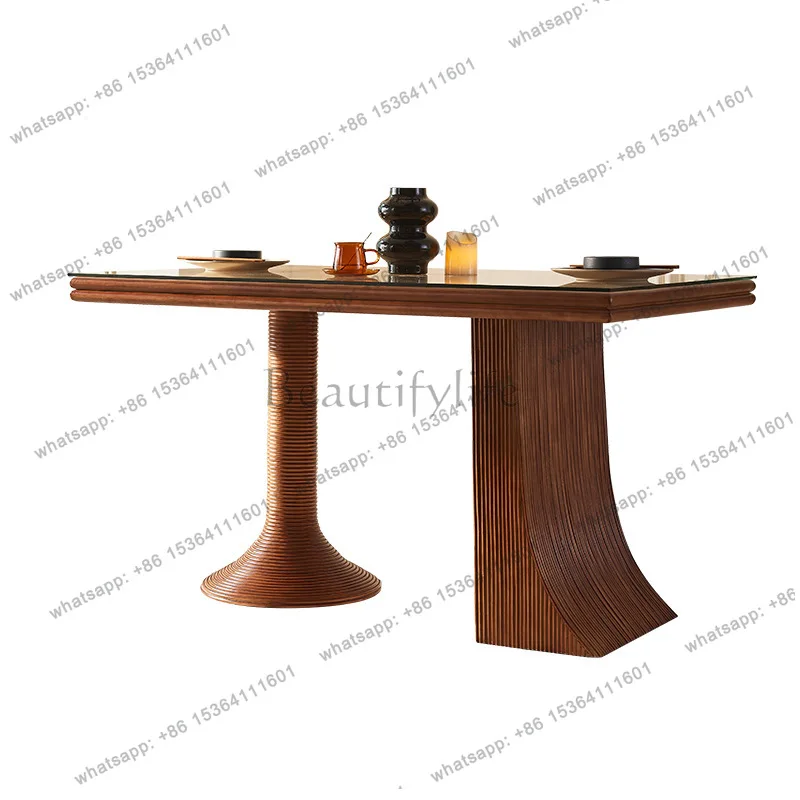 New Chinese solid wood dining table, second-hand dining table chairs, modern simple rattan rattan chairs