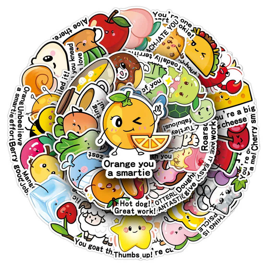 50Piece Original English Reward Stickers - Hand-Drawn Non-Infringing Cute Cartoon Playful Decals Giajar Sticker Store