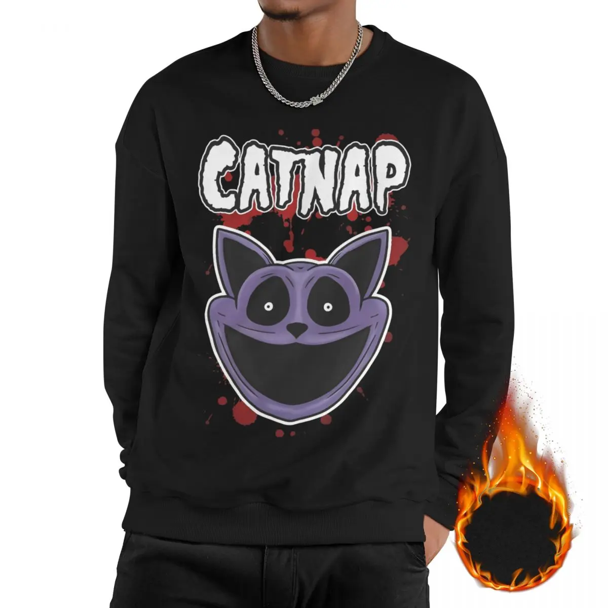 

Unisex Catnap Blood Fleece-Lined Sweatshirt Warm Thick Smiling Critters Long Sleeve Sweatshirts Hoodie