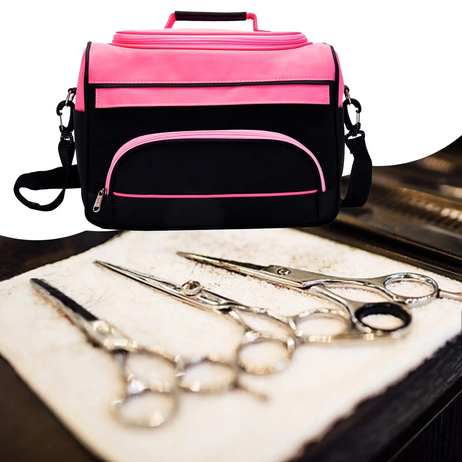 حقيبة تخزين الحلاق المحمولة مع مقبض أشرطة الكتف المصنوعة من النايلون لتصفيف الشعر