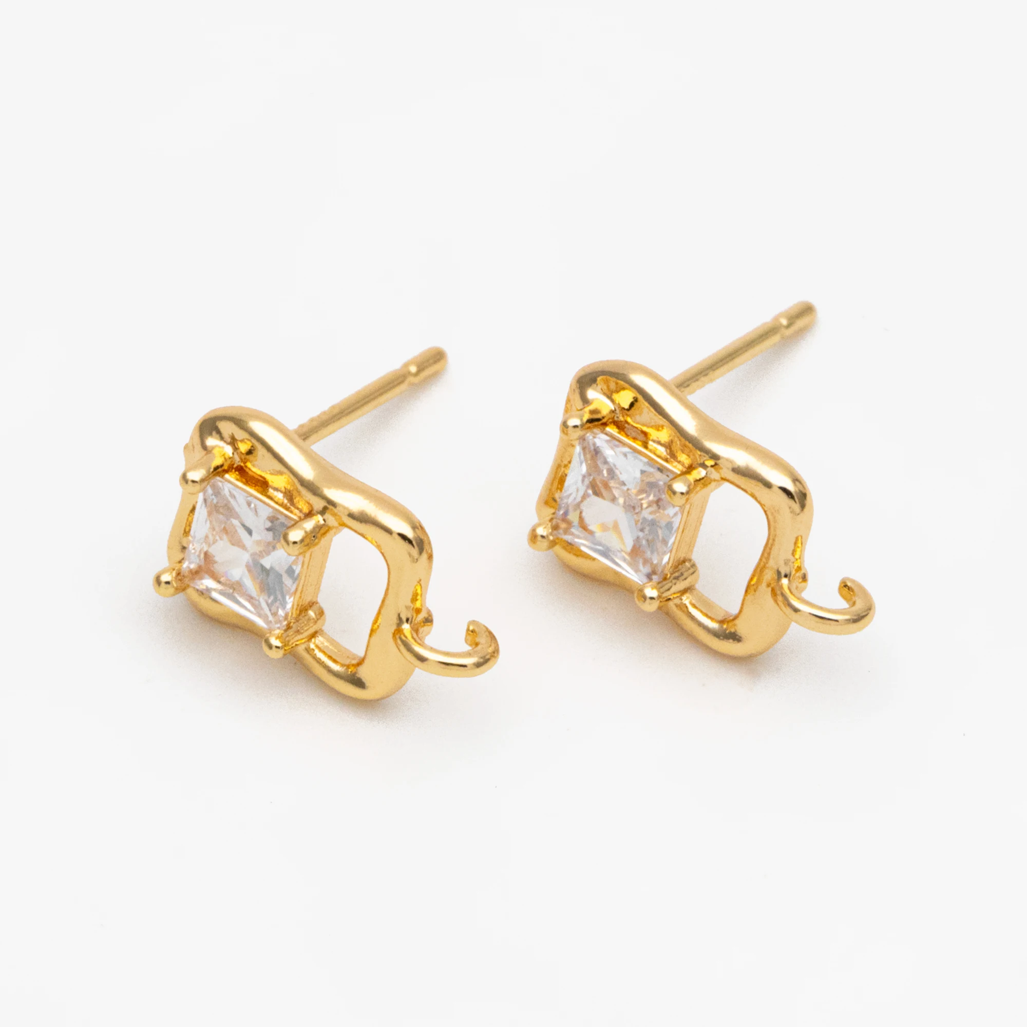 

10pcs CZ Pave Rectangle Earring Posts 12x8mm, Real Gold Plated Brass, Geometric Earring Studs (GB-3546)