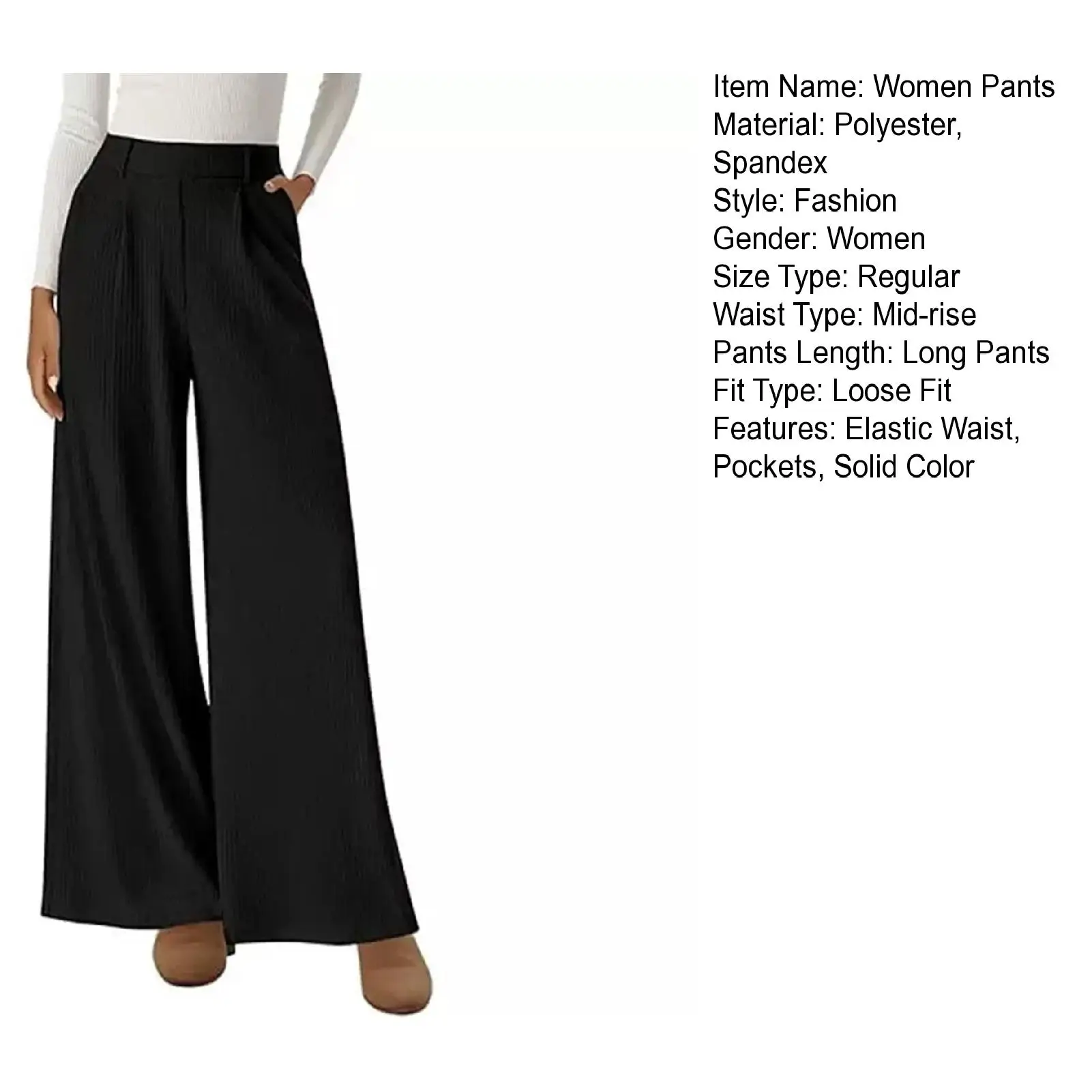 High-waist Dress Pants Stylish Women\'s High Waist Wide Leg Pants with Pockets for Casual Beach Streetwear Fashion Wide-leg Pants