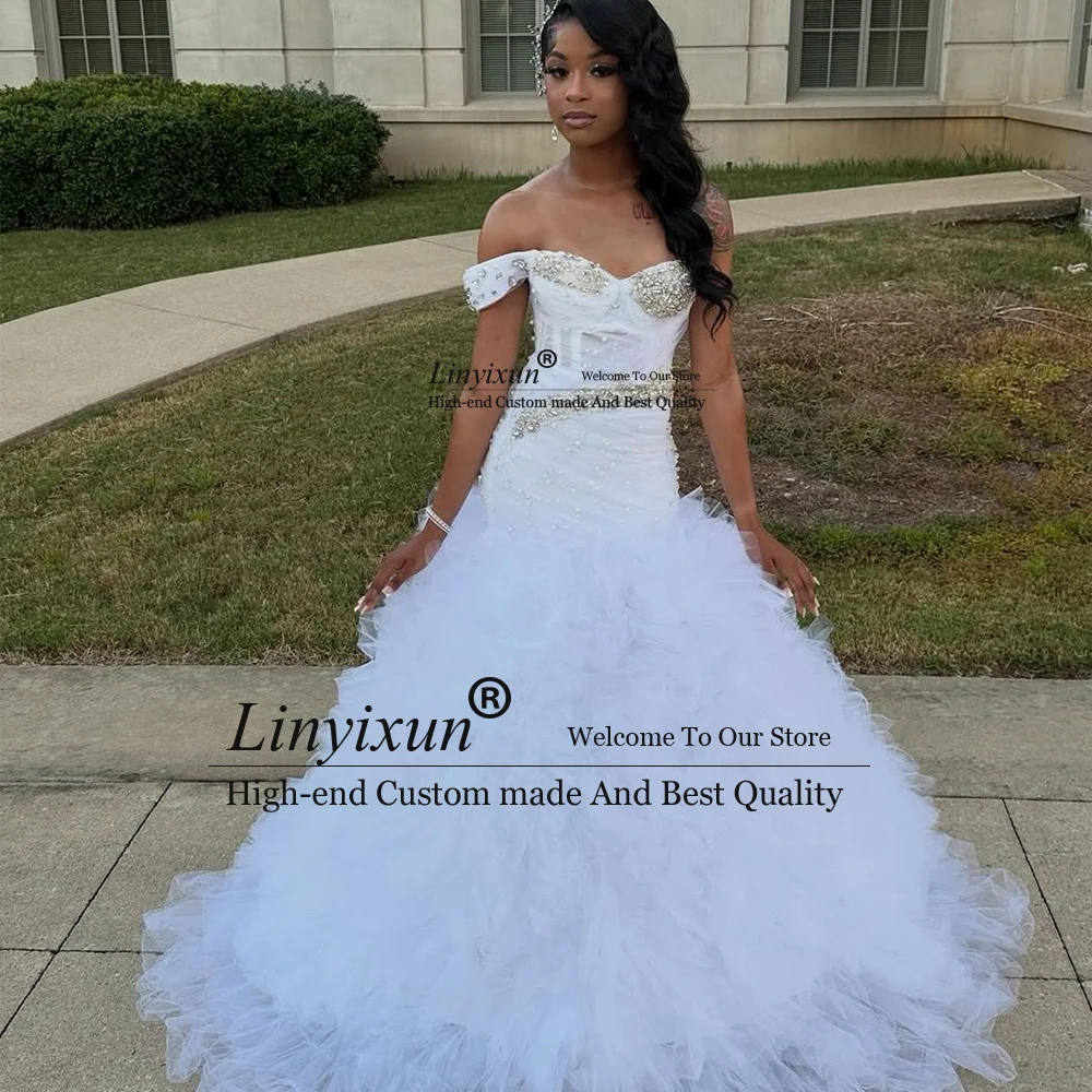 

Sexy Rhinestone Wedding Dresses for Woman Off Shoulder Crystal Tulle Mermaid Bridal Gowns 2025 Customized hochzeitkleider damen