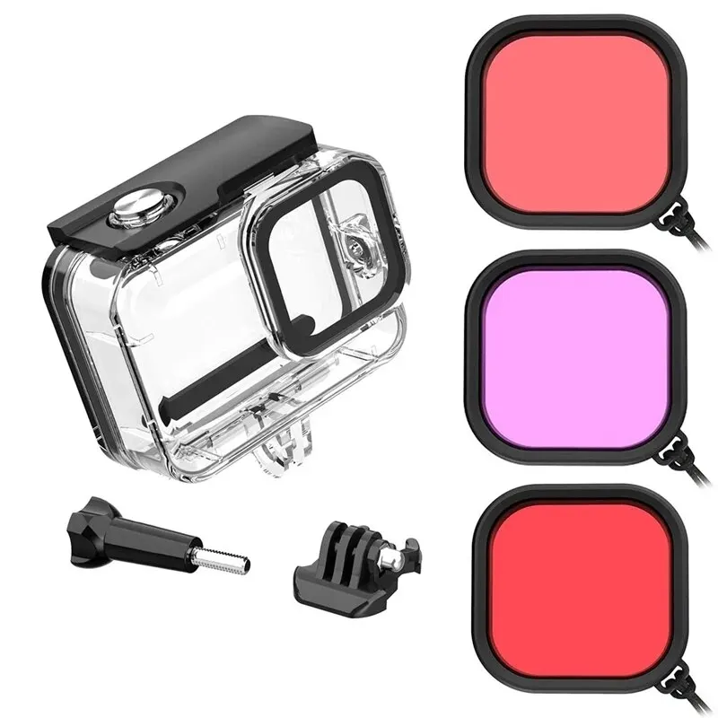 Waterproof Case for GoPro Hero 12 11 10 9 Black Protective Diving Underwater Housing Shell Cover Red Purple Color Filter