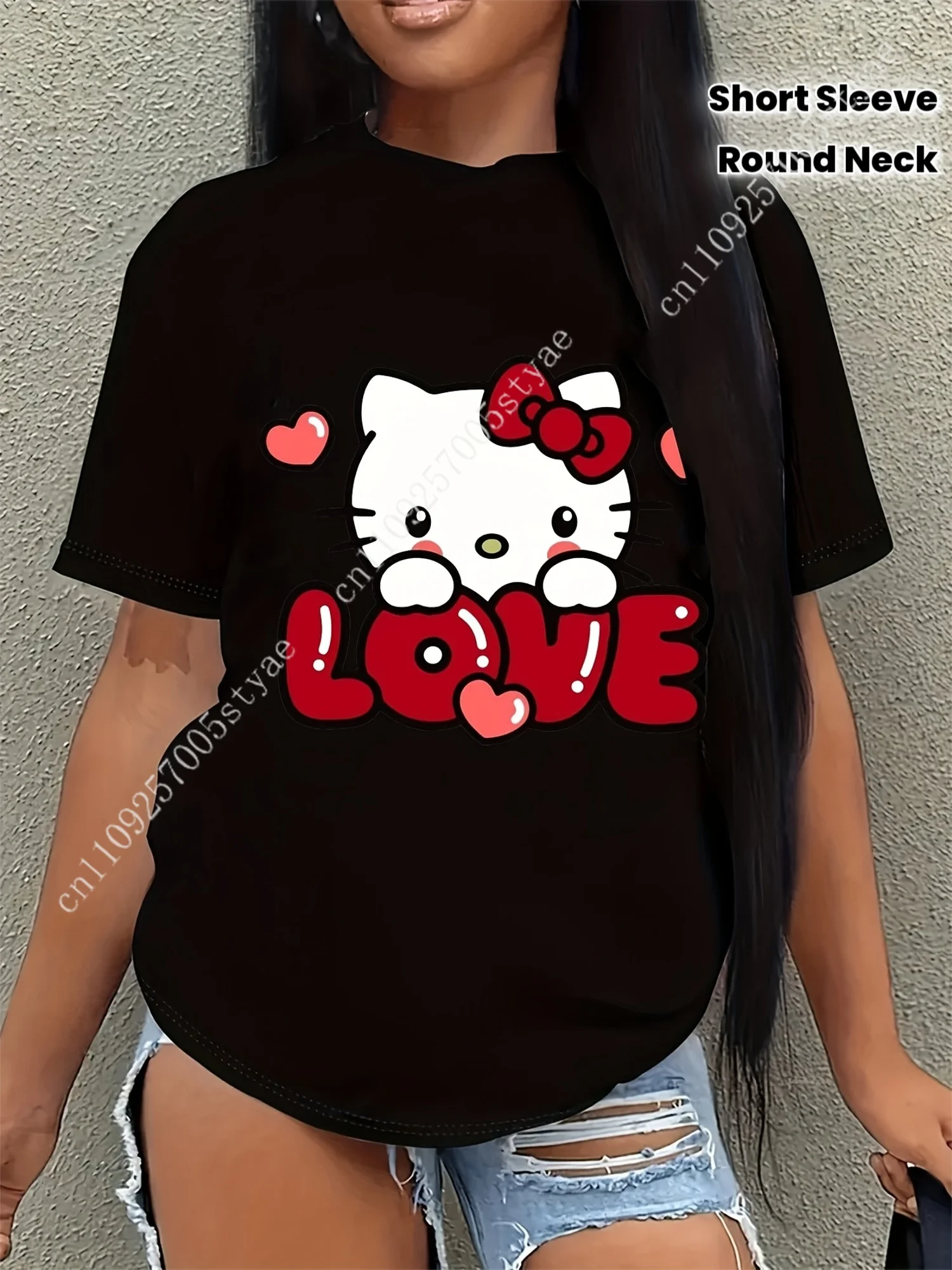 

Sanrio Hello Kitty Kuromi Cinnamoroll My Melody T-Shirt - Women's & Men's Cute Anime Character Tee with Pink Bow & He