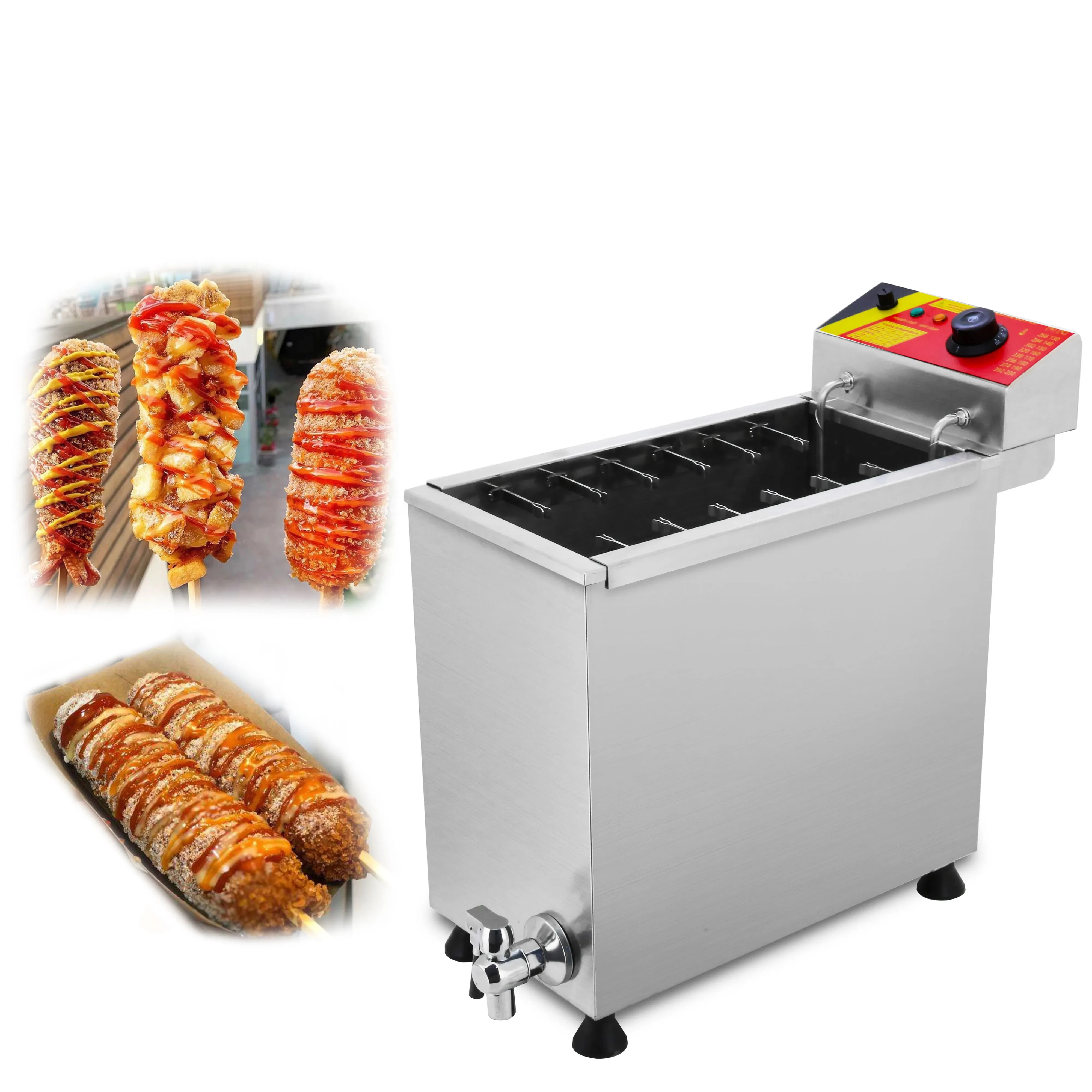 3KW Commerciële Automatische Kaas Hot Dog Sticks Friteuse Elektrische Koreaanse Mozzarella Maïs Hond Friteuse Machine 21L Elektrische