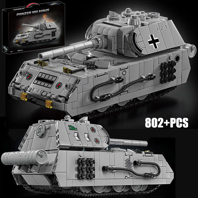 World War 2 Military Panzer VIII Maus Tank Model Building Blocks Bricks MOC WW2 Armored Vehicle Soldier Toys For Children Gifts