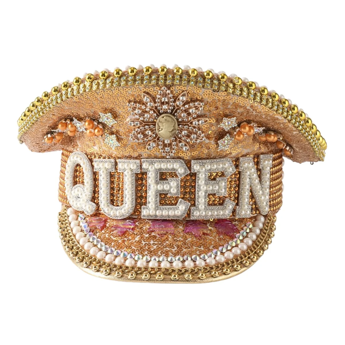 หมวกกัปตันหนังสีเหลืองเลเซอร์ HongLuan ประดับคริสตัลและหมวกทหารสำหรับผู้หญิง อุปกรณ์เสริมสำหรับงานเทศกาลดนตรีและหมวกปาร์ตี้สำหรับผู้ชาย