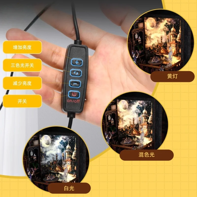 Book Nook DIY، مصغر خشبي ثلاثي الأبعاد مع أضواء LED، مجموعة نماذج ذات طابع سحري للبالغين #4