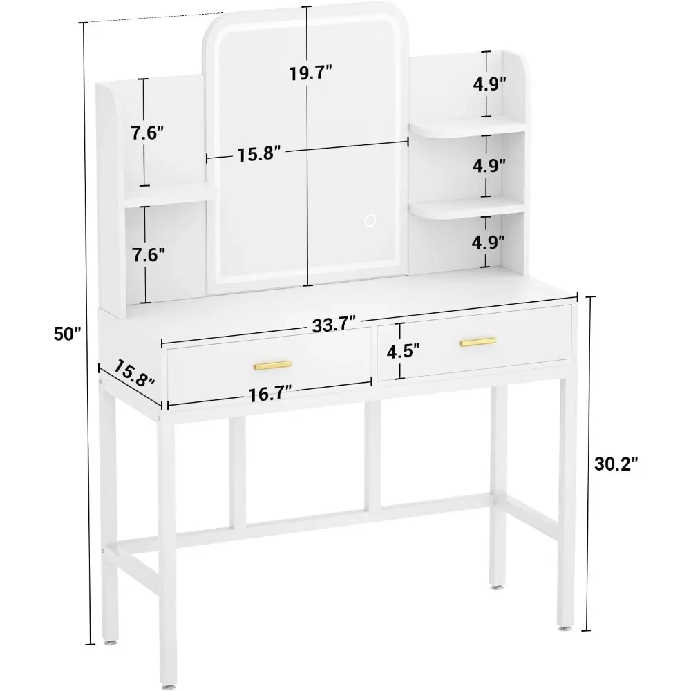 Modern Dressing Table With Storage Shelf for Bedroom White Furniture Vanity Desk With Mirror and Lights Toiletries Dressers Home