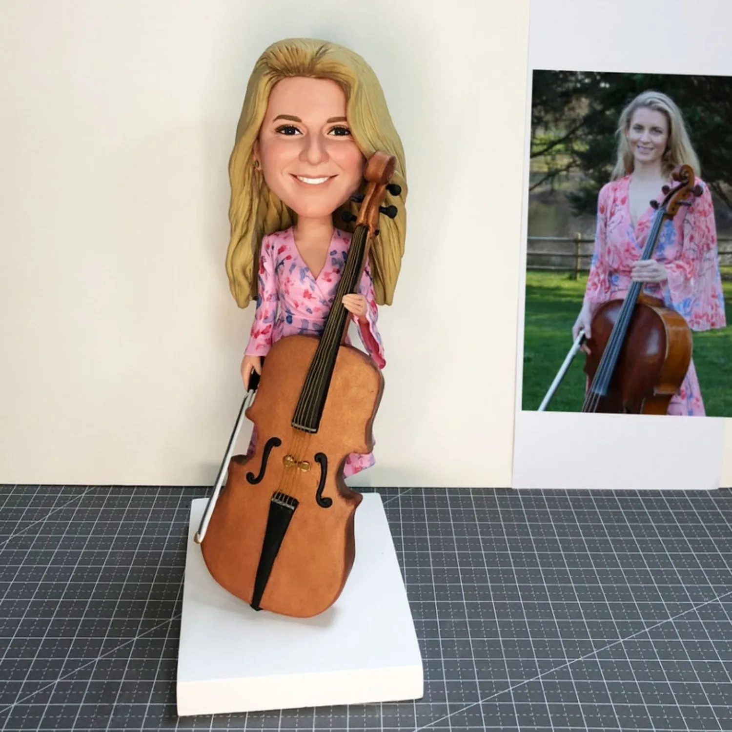 

Custom Cello Player Bobblehead For Her Personalized Musician Figurine Gift Handmade Full Body Clay Figure For Music Lovers