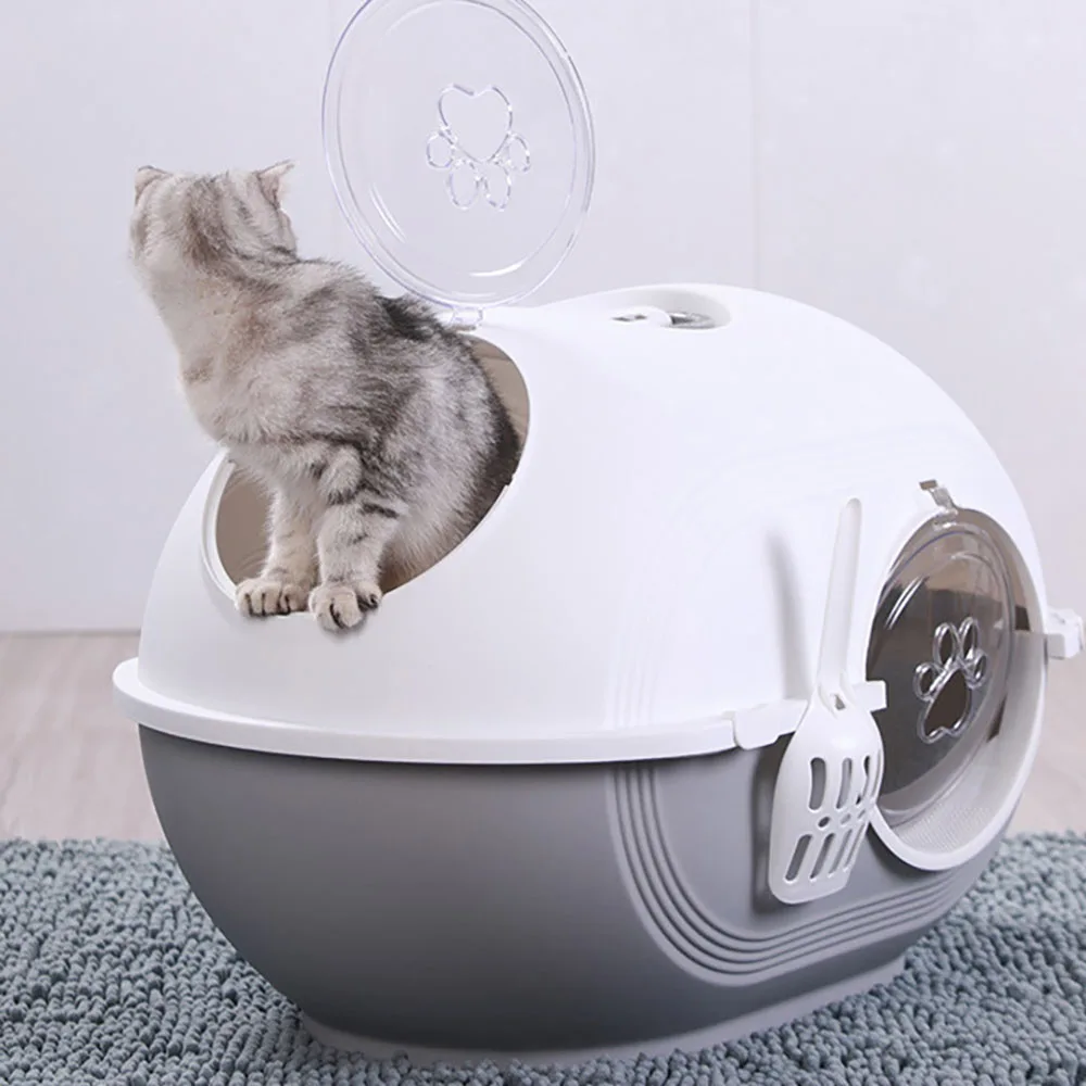 Large Spacecraft Cat Litter Box Double Door Odor Proof Fully Enclosed Cats Toilet Anti Splash Measures Litter Box Pet Supplies