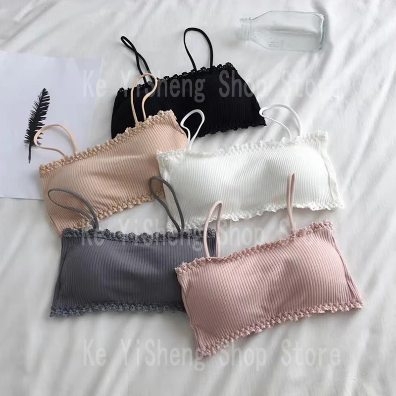 Cotton camisole top top girl no underwire chest pad Adjustable to fit small chest vest wrap bra student bra image 2