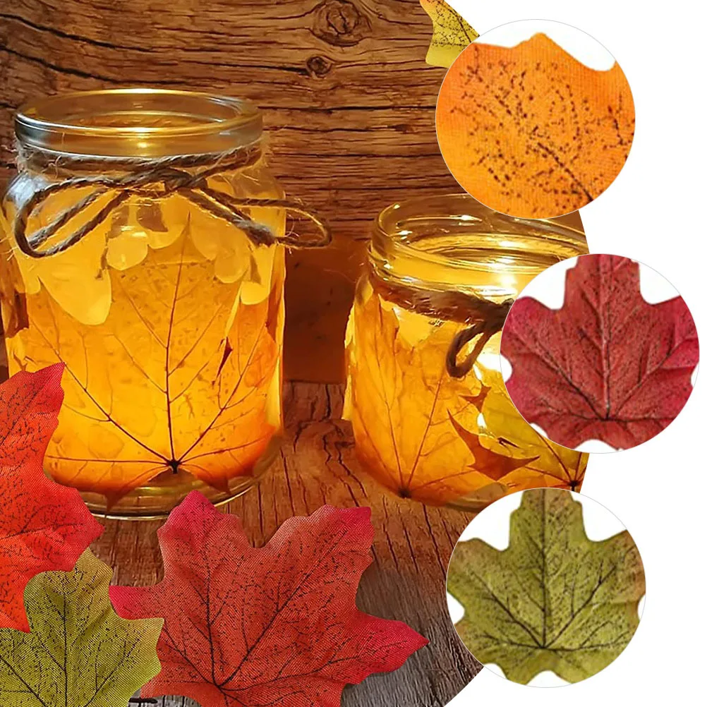 

500Pcs Simulation Maple Leaves Cloth Fall Leaves Decorative for Autumn Home Decoration Outdoor Garden Thanksgiving