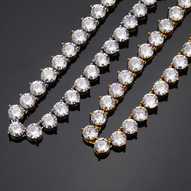 Fine New Design Jewelry Necklace 3mm 4mm 925 Sterling Silver Round Cut VVS Moissanite Diamond 3 Prongs Tennis Chain Bracelet.