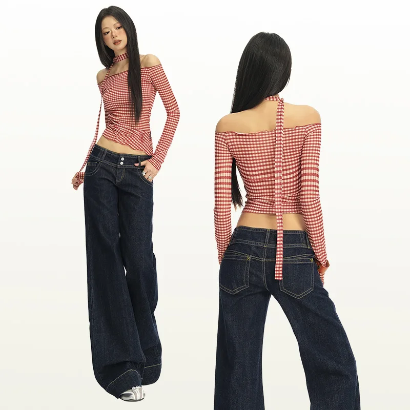 

Retro Raw Denim Straight Jeans For Women Early Autumn Versatile Slightly Casual Flared