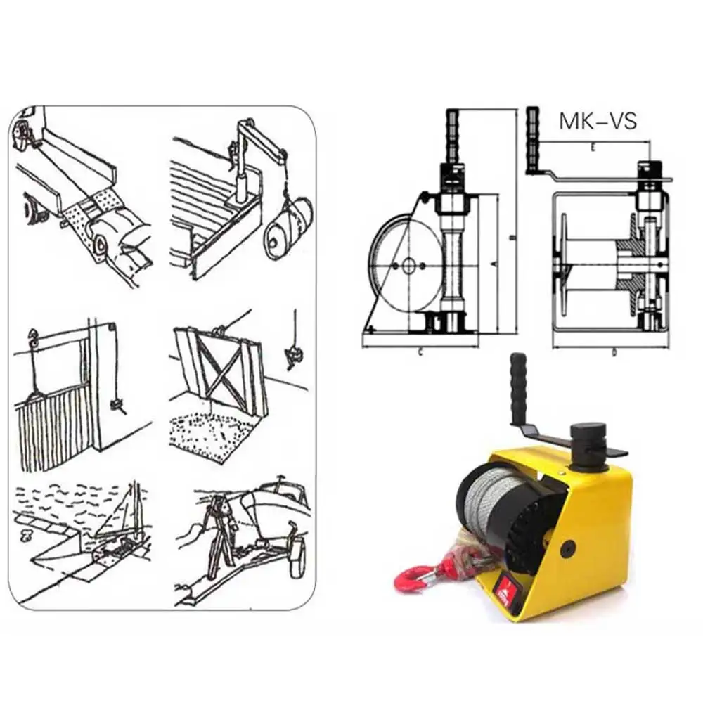 Verricello manuale da 500 kg Turbo Worm Sollevatore manuale pesante autobloccante a due vie con freno Corda da 20-35 metri