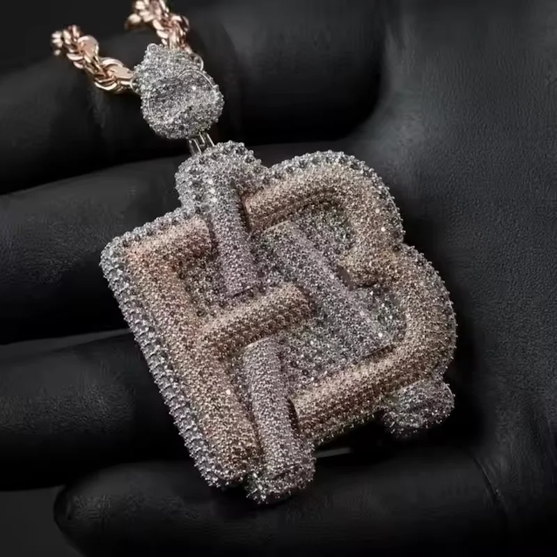 Custom Letter Pendant Rose Gold Plating Two Toned 925 Sterling Silver Vvs Moissanite Diamond Hip Hop Iced Out Chain Jewelry