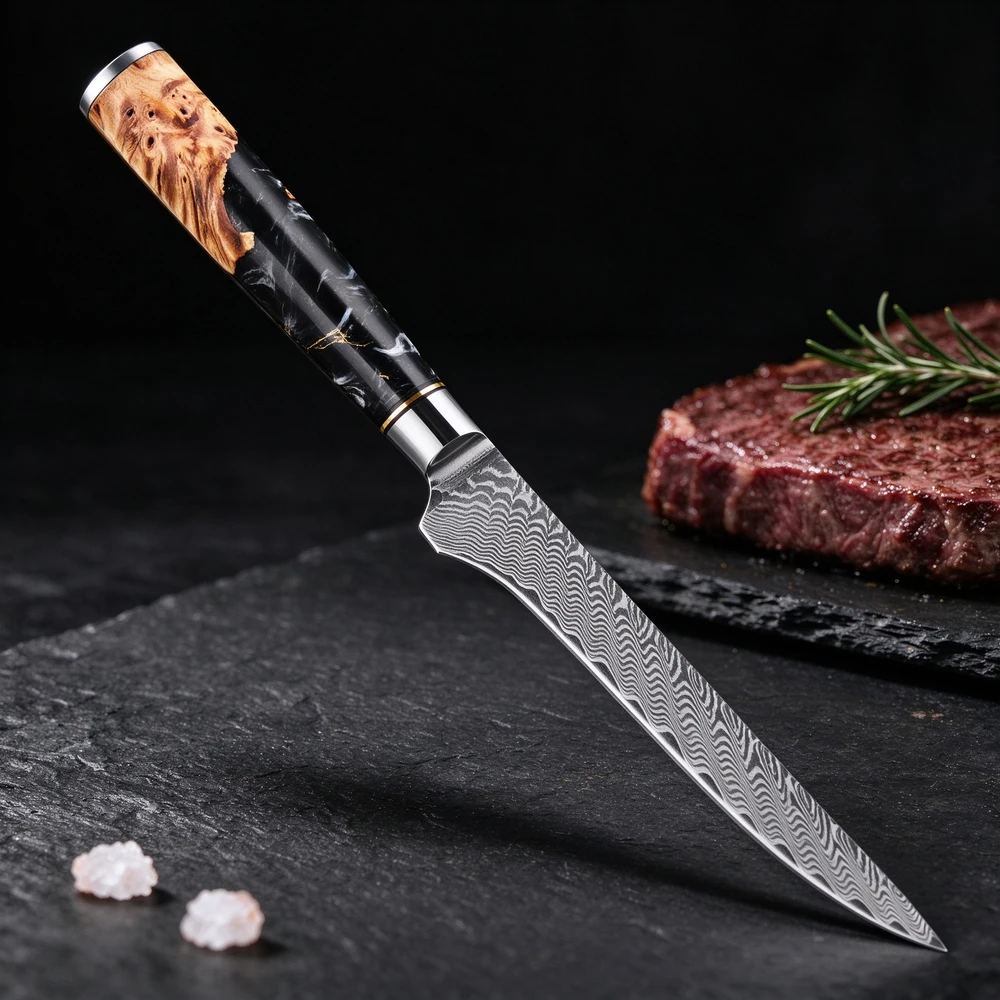 XITUO 6“ Forged 67-Layer Damascus Steel Boning Knife with Ergonomic Handle Chef Utility Knife for Kitchen Cooking & Fish-Killing