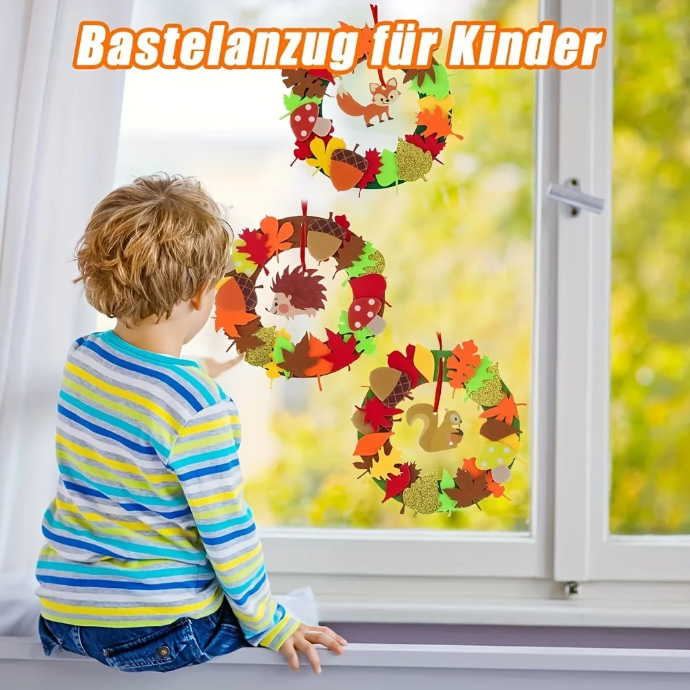 131-teiliges Bastelset für Herbstkranz, Bastelset für Herbst, Bastelset für Thanksgiving-Kunst, Bastelset aus Schaumstoff, Bastelset für Igel, Bastelset aus Filz