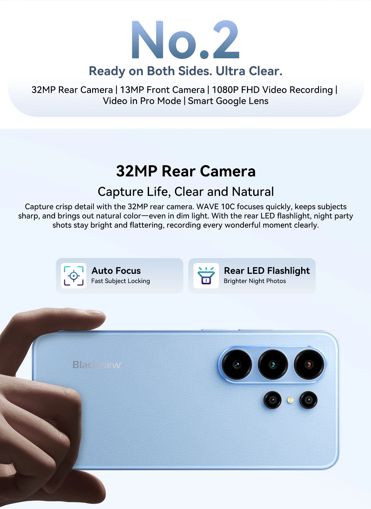 Blackview Wave 10C Smartphone 6.88-inch HD+ IPS Display Android 16 Quad-core 32GB 128GB 32MP Camera 5000mAh Battery Cellphone