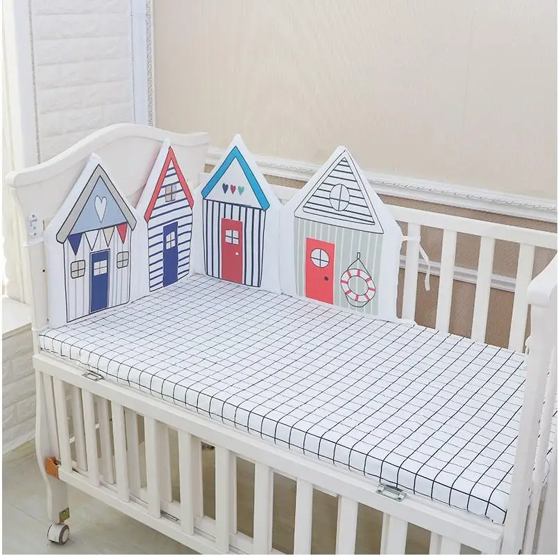 Creative House Shape Crib Bumper Cotton Hand-painted Children's Cartoon Bed Bumper Four Seasons Universal Baby Bedding Bumper