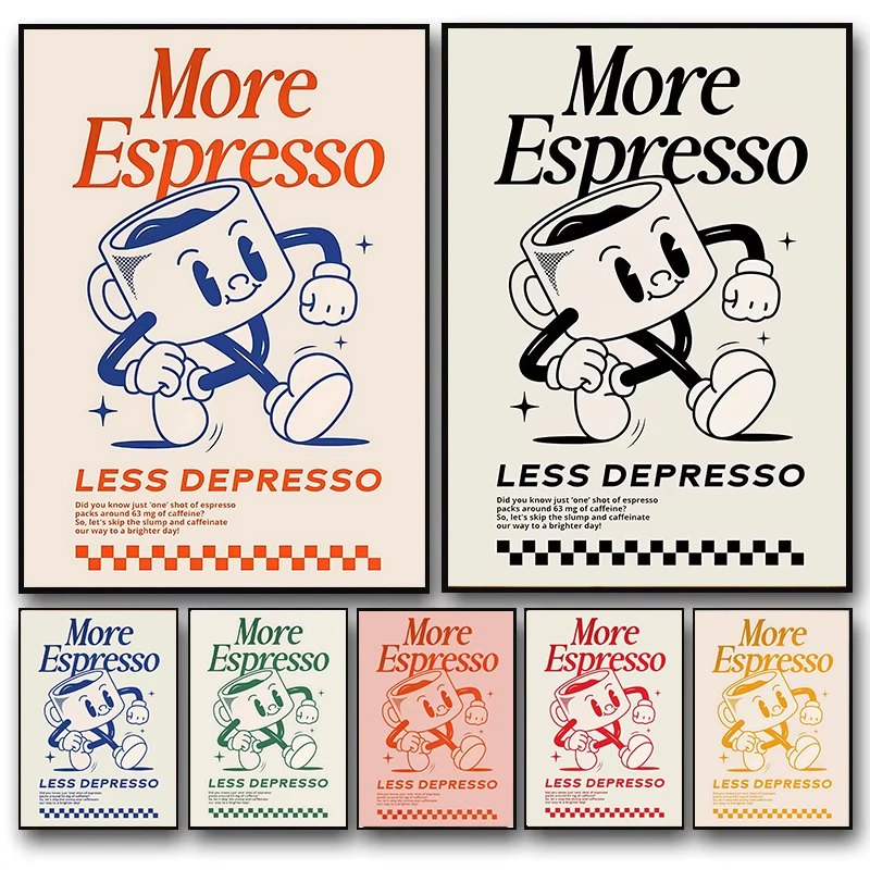 More Espresso Less Depresso Funky Cafe Coffee Quotes Poster Print Canvas Painting Wall Art Pictures for Kitchen Room Home Decor