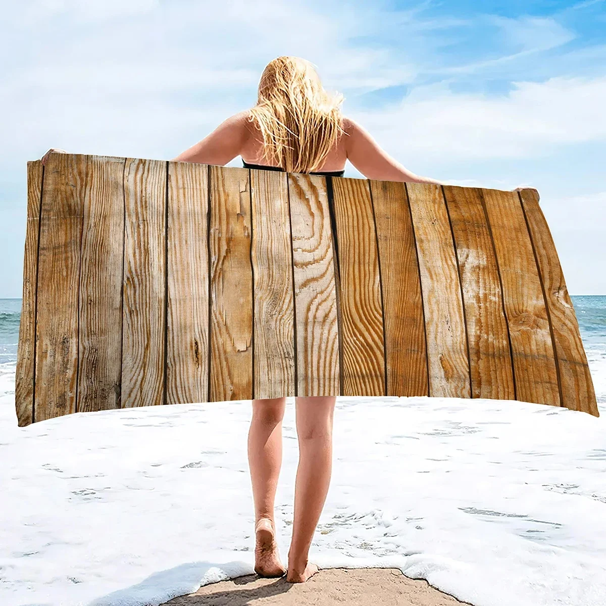Vintage Wood Grain Beach Towel Sand Free Farmhouse Bath Towel Lightweight Sport Travel Spa Pool Towels Quick Dry Swimming Cover