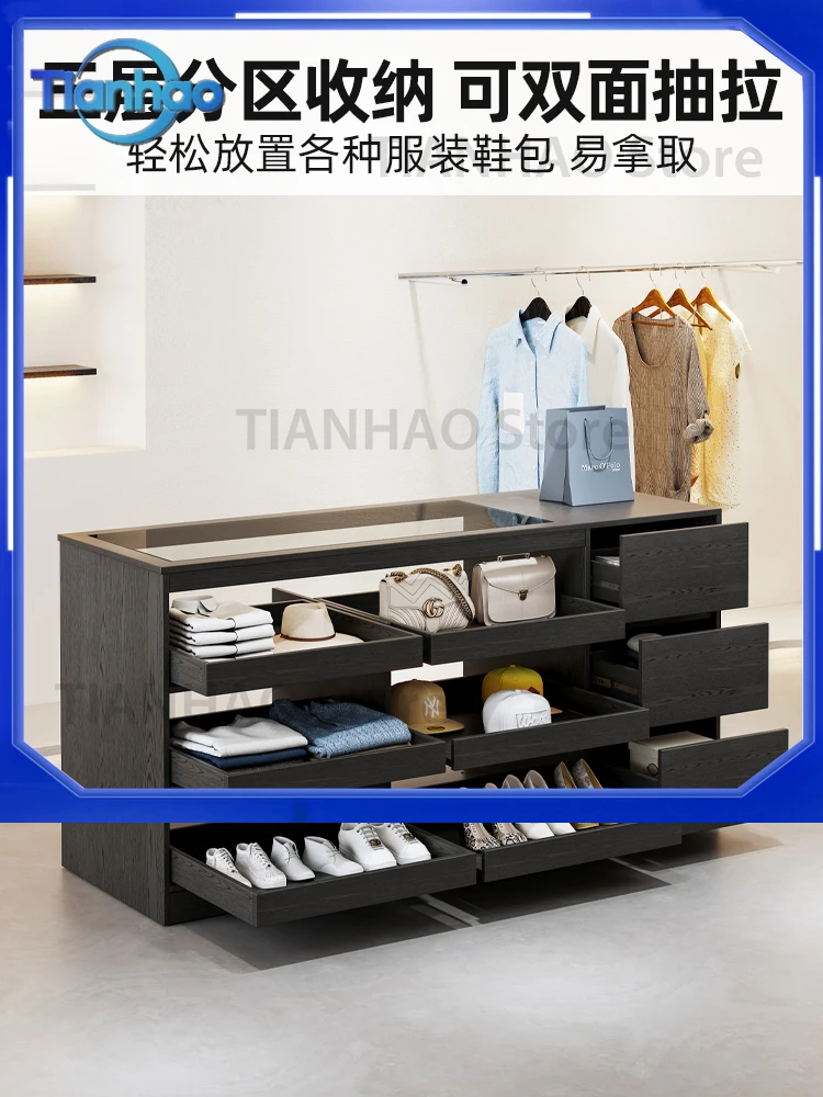 Solid wood clothing store the flowing water platform can be pushed and pulled on both sides