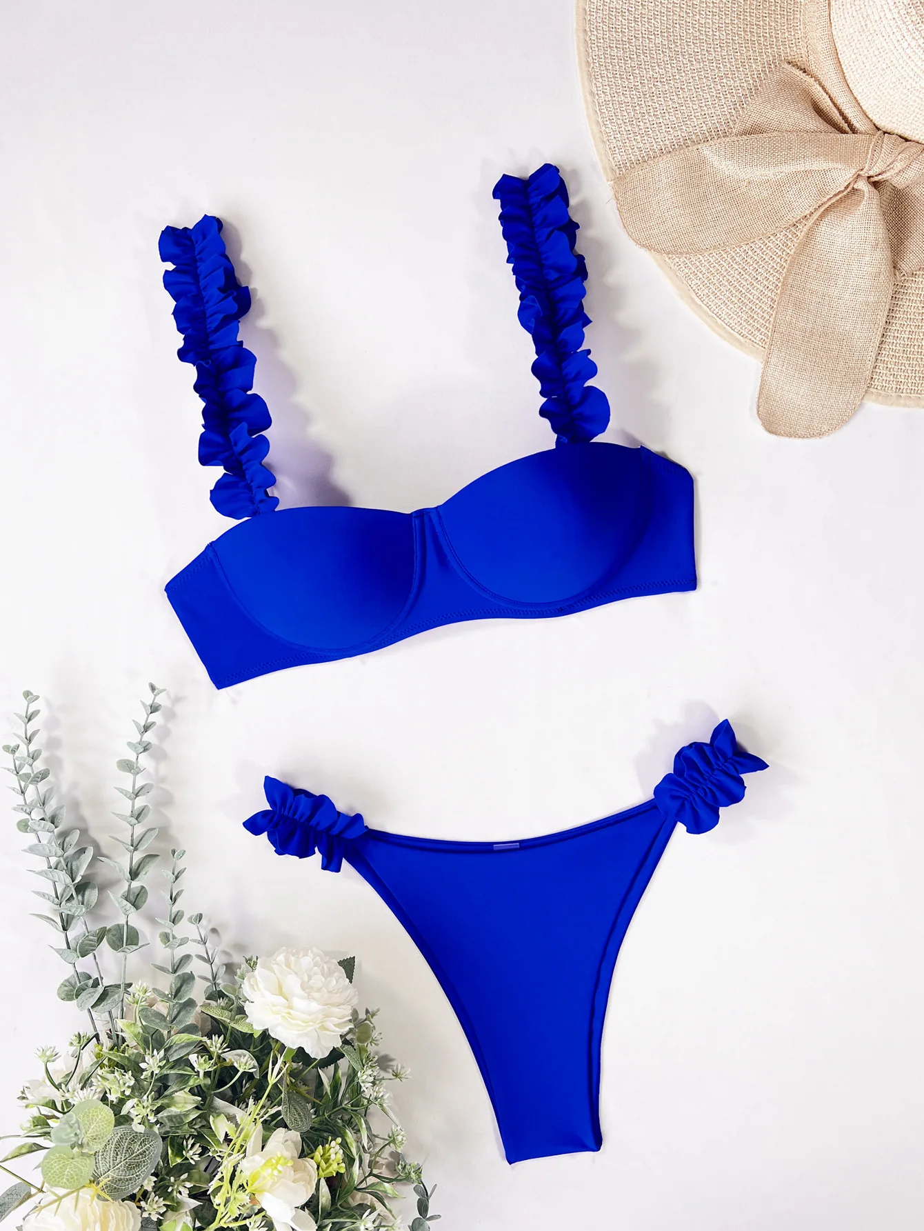 Sexy falbany push up bikini dwuczęściowy jednolita, czerwona różowy strój kąpielowy strój kąpielowy bikini strój kąpielowy Biquini conjunto de