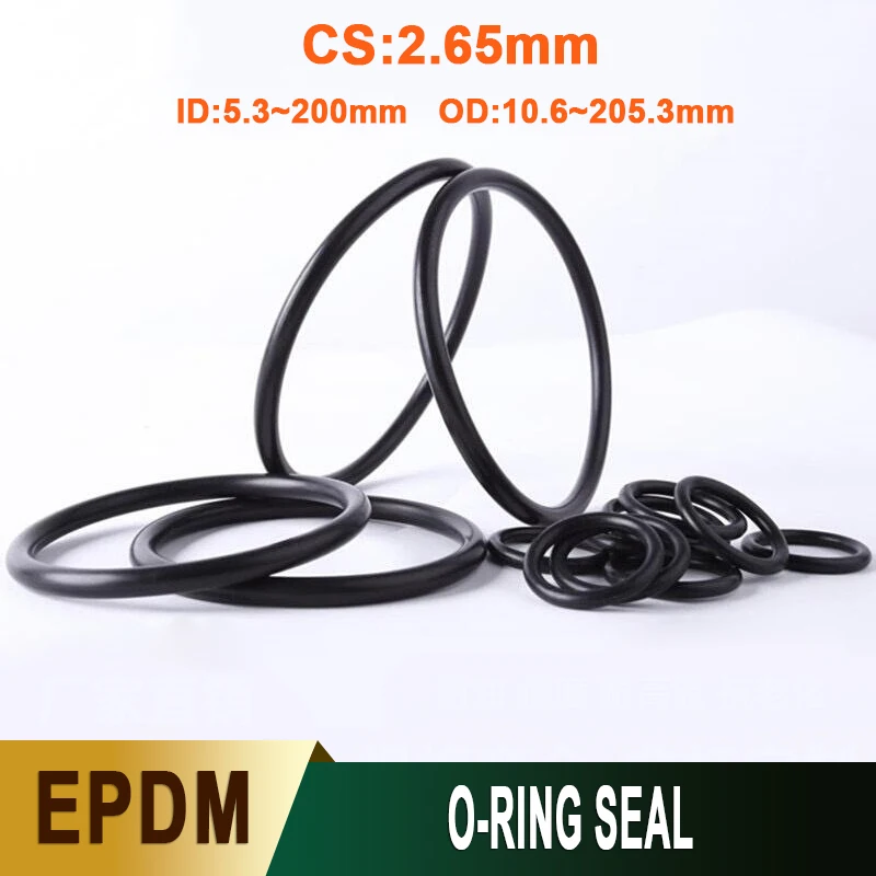 EPDM Rubber O Ring Seal Thickness CS 2.65mm OD10.6~205.3mm ID 5.3~200mm Rings Gasket Resist Acid/Alkali/Aging/Ozone/Insulation