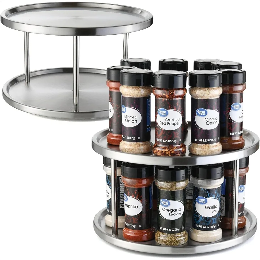 

2 Tier 2 Pack Stainless Steel 360 Degree Turntable Rotating Tabletop Stand for Your Dining Table Kitchen Counters and Cabinets