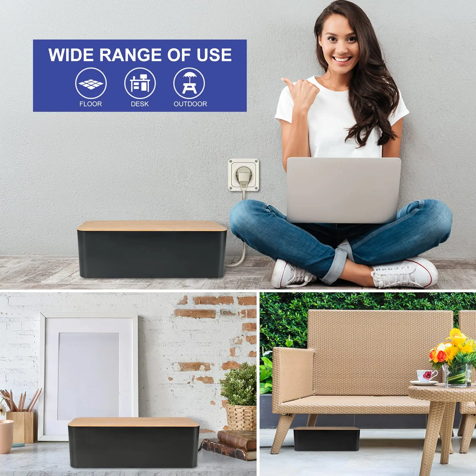 

23/32/40cm Wire storage Box Bamboo Wood Cover Cable organizer Box Living room router socket power supply cord storage box