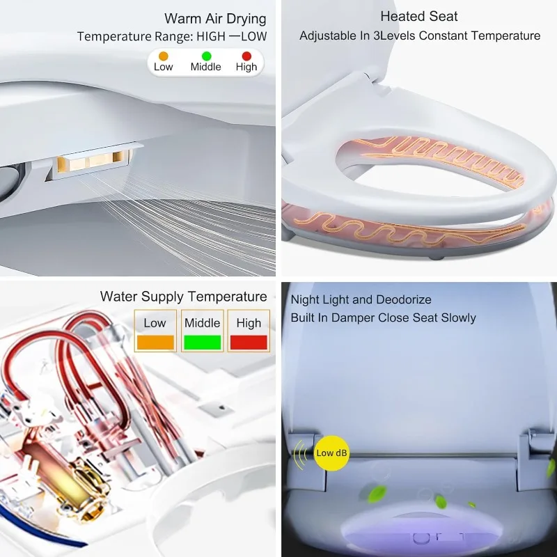 ZMA102D Bidet Toilet Seat, Round Smart Unlimited Warm Water, Wash, Electronic Heated, Warm Air Dryer