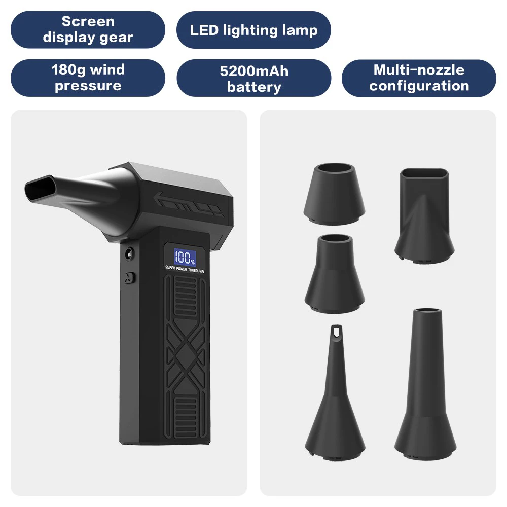 P80 منفاخ مروحة نفاثة 4 سرعات قابل للتعديل توربو مروحة نفاثة منفضة هواء كهربائية رقمية مع 5 فوهة المحمولة سيارة تنظيف منفاخ أداة