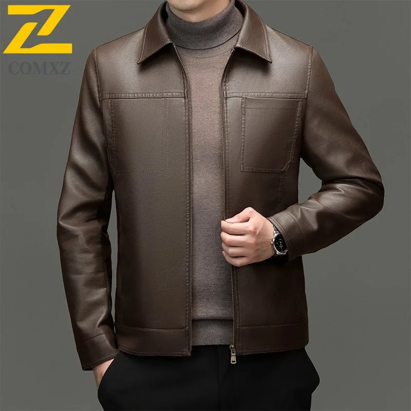 

COMXZ 2025 Autumn New Men's Genuine Lambskin Jacket Slim Fit Lightweight Business Style Real Leather Casual outdoor Outerwear