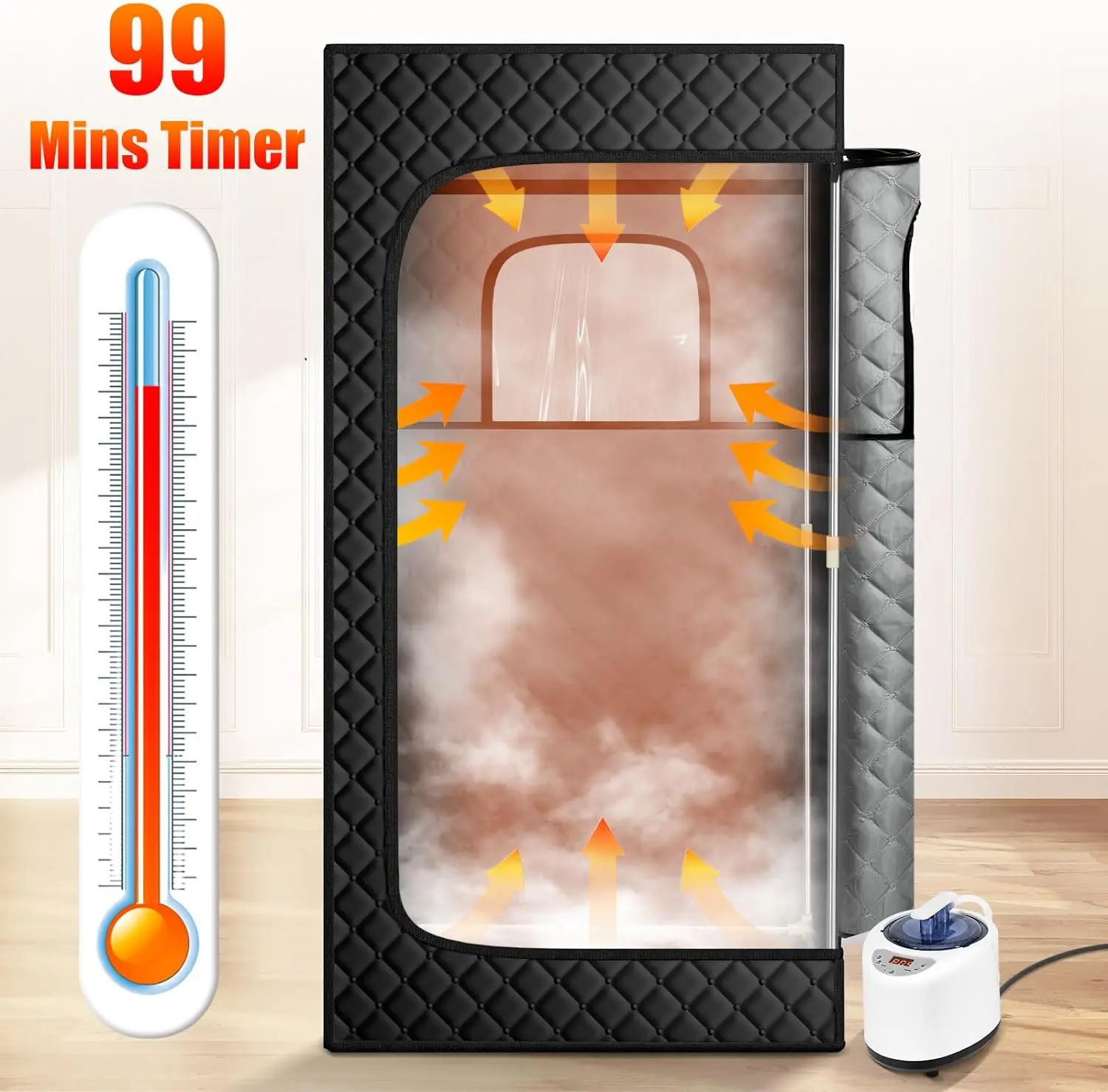 Portable Steam Sauna, Portable Sauna for Home, Sauna Tent Sauna Box with 2.6L Steamer, Remote Control, Folding Chair