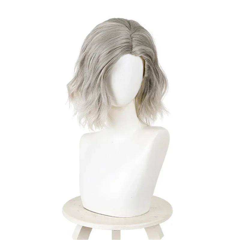 Silver Grey Ombre Short Wavy Wig Middle Part Natural Curly Synthetic Wig Heat Resistant Cosplay Halloween Daily Party Wigs