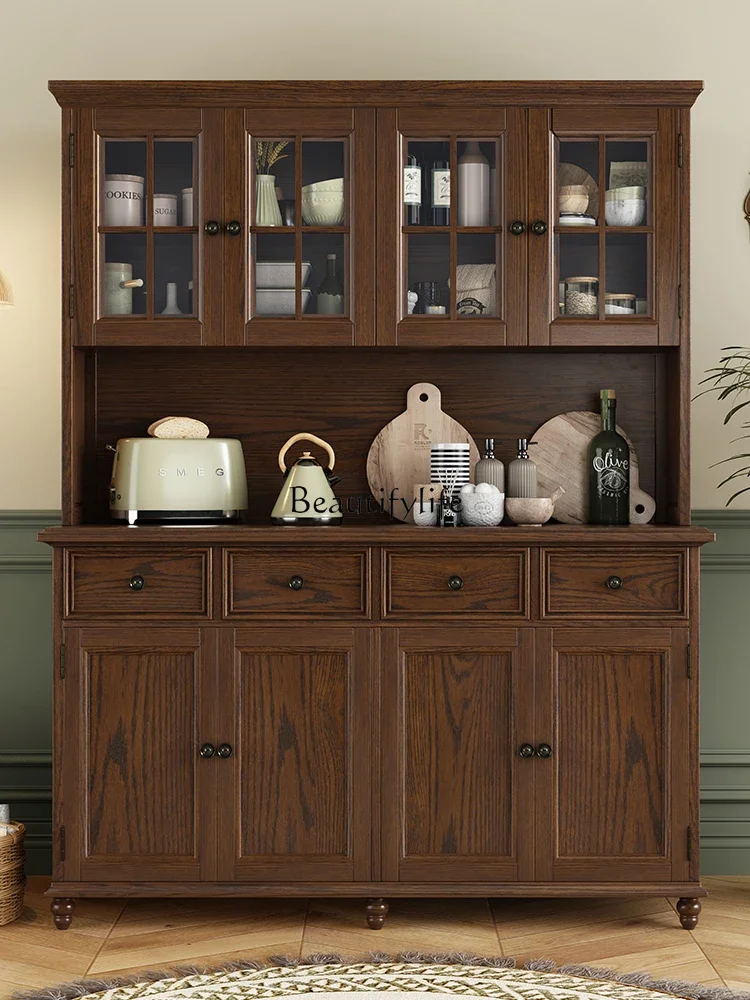 

1American Style Solid Wood Sideboard Cabinet Up to the Ceiling Vintage Cupboard Kitchen Hall