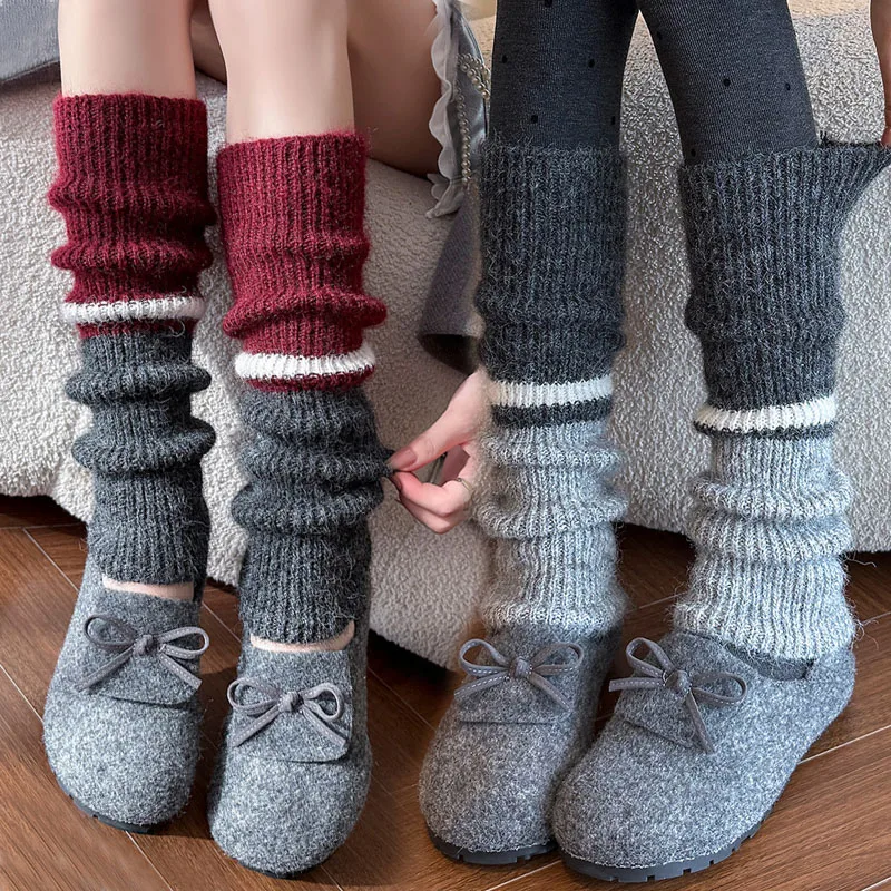 

Новые утолщенные вязаные гетры, зимние теплые мягкие носки средней длины, модные кашемировые чулочно-носочные изделия в стиле Харадзюку, женские чулки