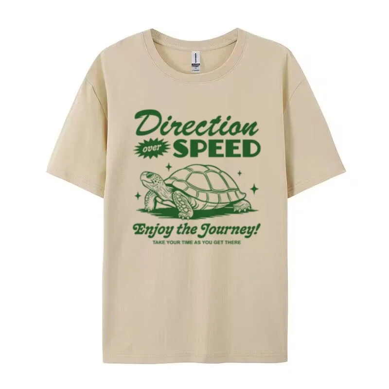 Direction Over Speed Inspirational Quotes T-Shirt Retro Turtle Graphic Tees Cute Mental Health Shirt Unisex Vintage Tops Gifts