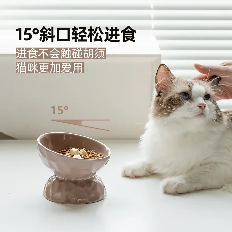 Pet ceramic high-foot cervical spine oblique bowl cat and dog bowl grain cat bowl drinking water supplies